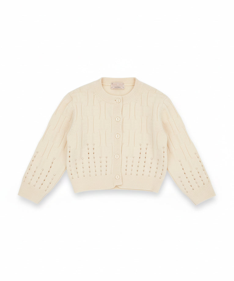 Elisabetta Franchi La Mia Bambina Cardigan Avorio Con Strass per Neonate