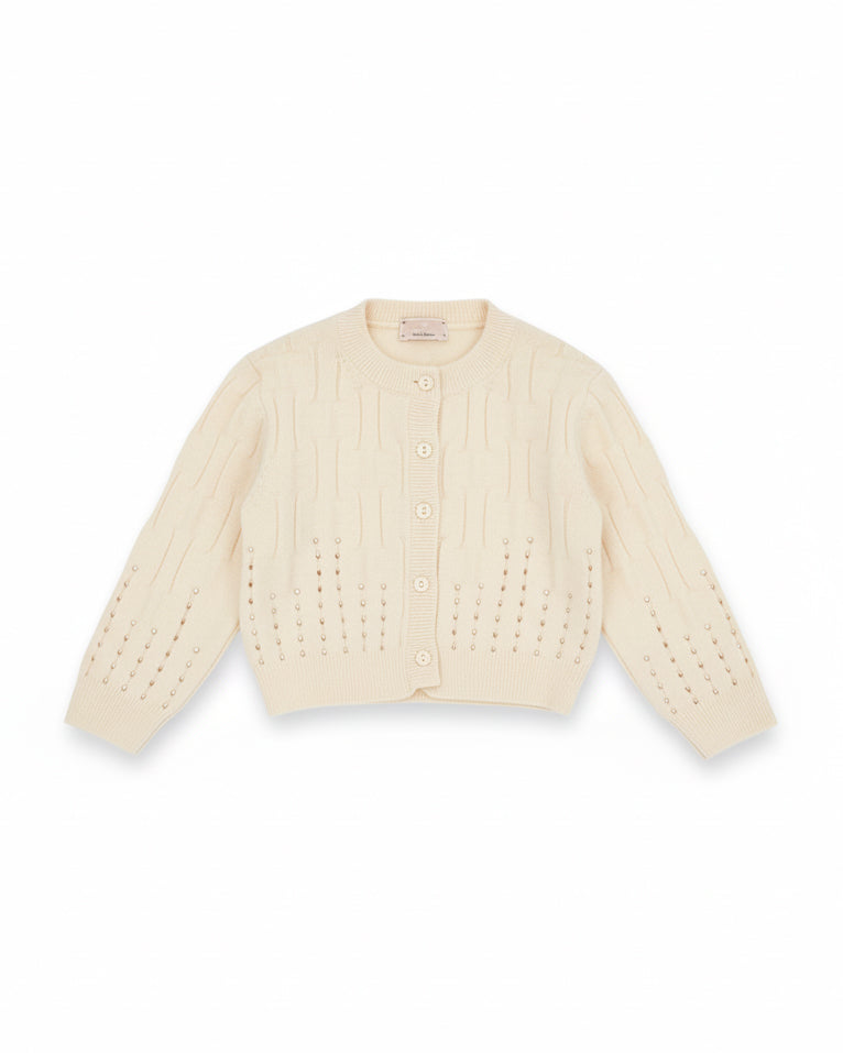 Elisabetta Franchi La Mia Bambina Cardigan Avorio Con Strass per Neonate