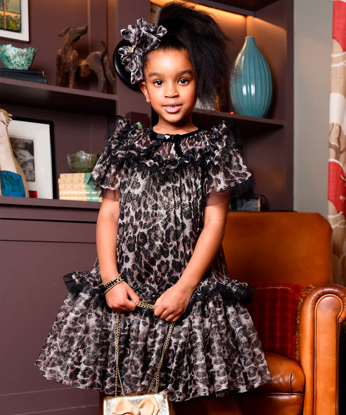 Angel's Face Kids Abito Leopardato Nero per Bambine