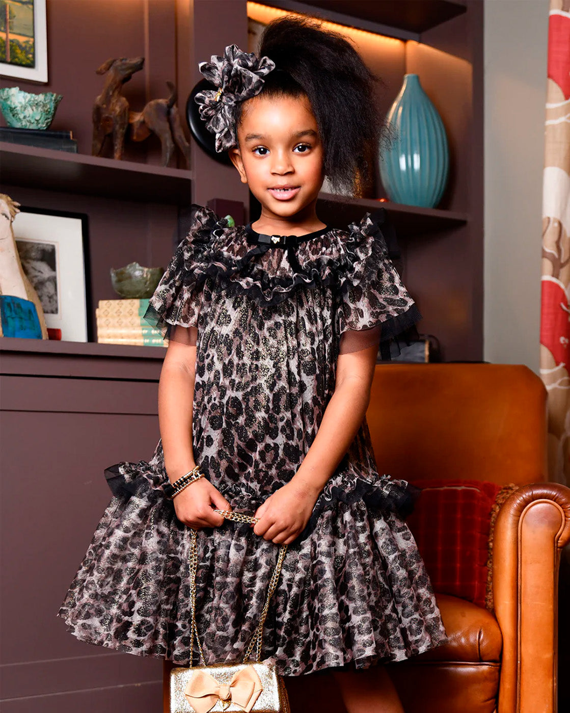 Angel's Face Kids Abito Leopardato Nero per Bambine