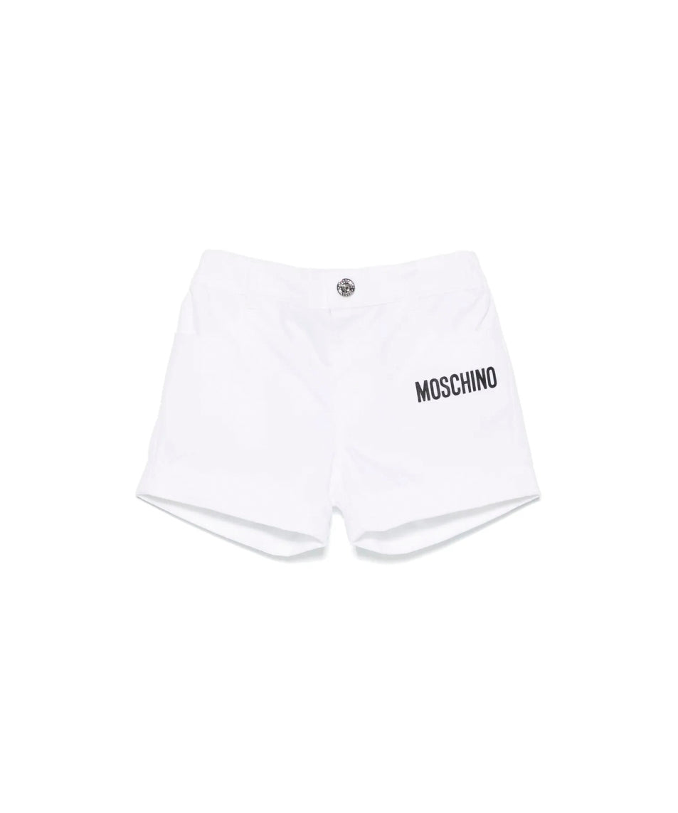 Moschino Kids Short Bianco con Stampa per Neonati