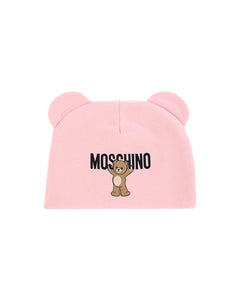 Moschino Kids Cappello Rosa con Teddy Ears con Logo per Neonate