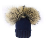 Queen Blue Wool Hat with Double Pom Pom