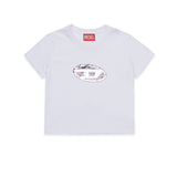 Diesel Kids T-shirt Bianca con Logo Pailettes per Bambine
