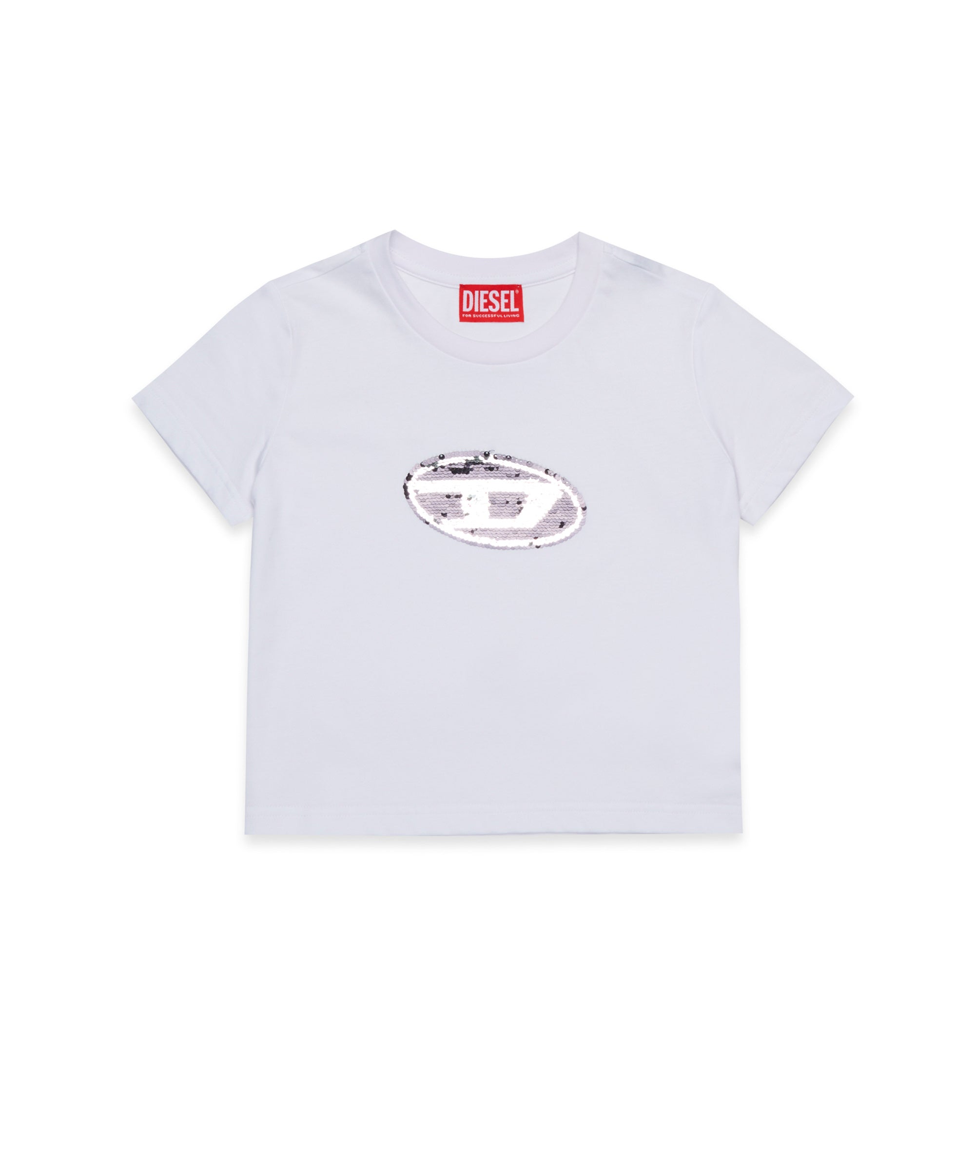 Diesel Kids T-shirt Bianca con Logo Pailettes per Bambine