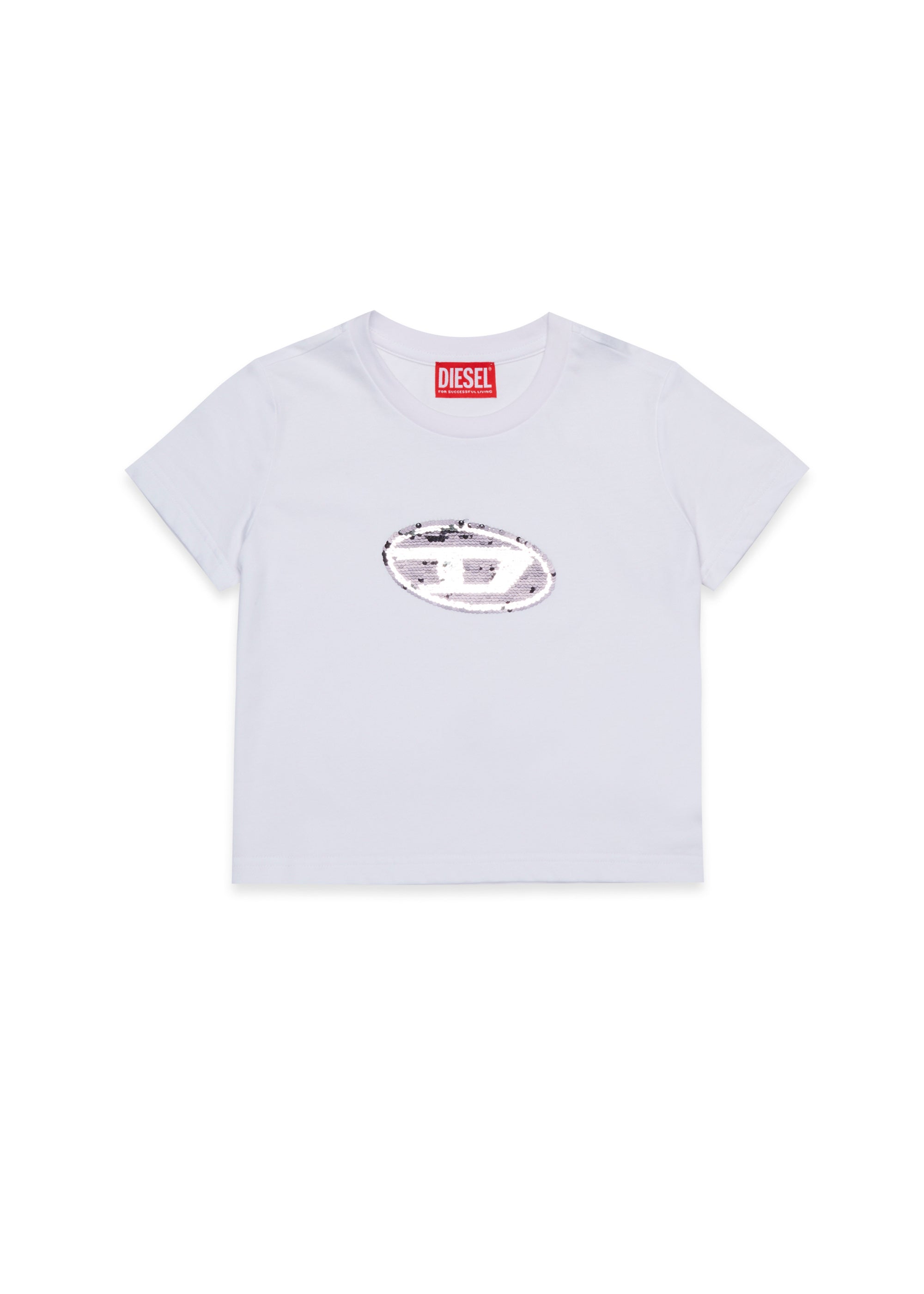 Diesel Kids T-shirt Bianca con Logo Pailettes per Bambine