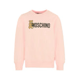 Moschino Kids Felpa Girocollo Rosa con Logo per Bambine
