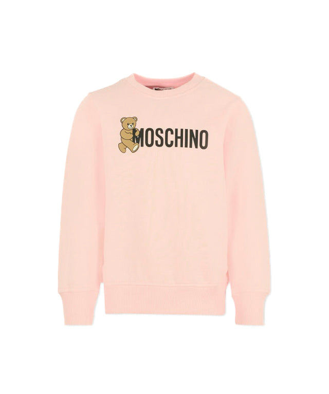 Moschino Kids Felpa Girocollo Rosa con Logo per Bambine