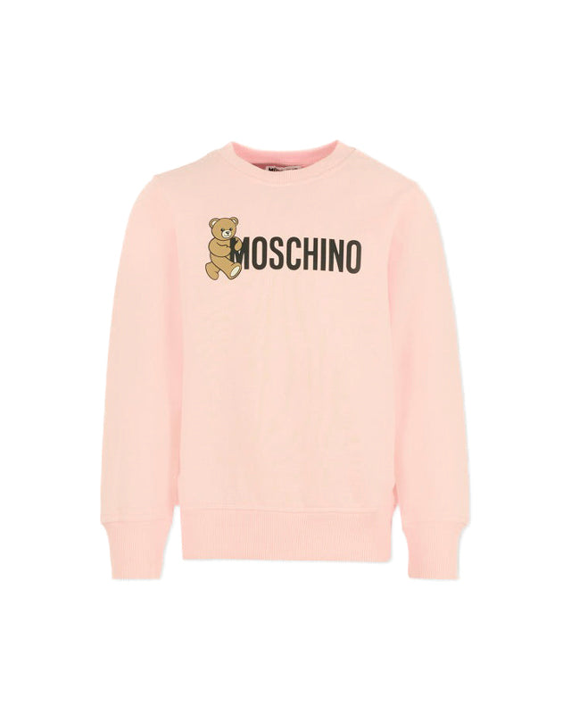 Moschino Kids Felpa Girocollo Rosa con Logo per Bambine