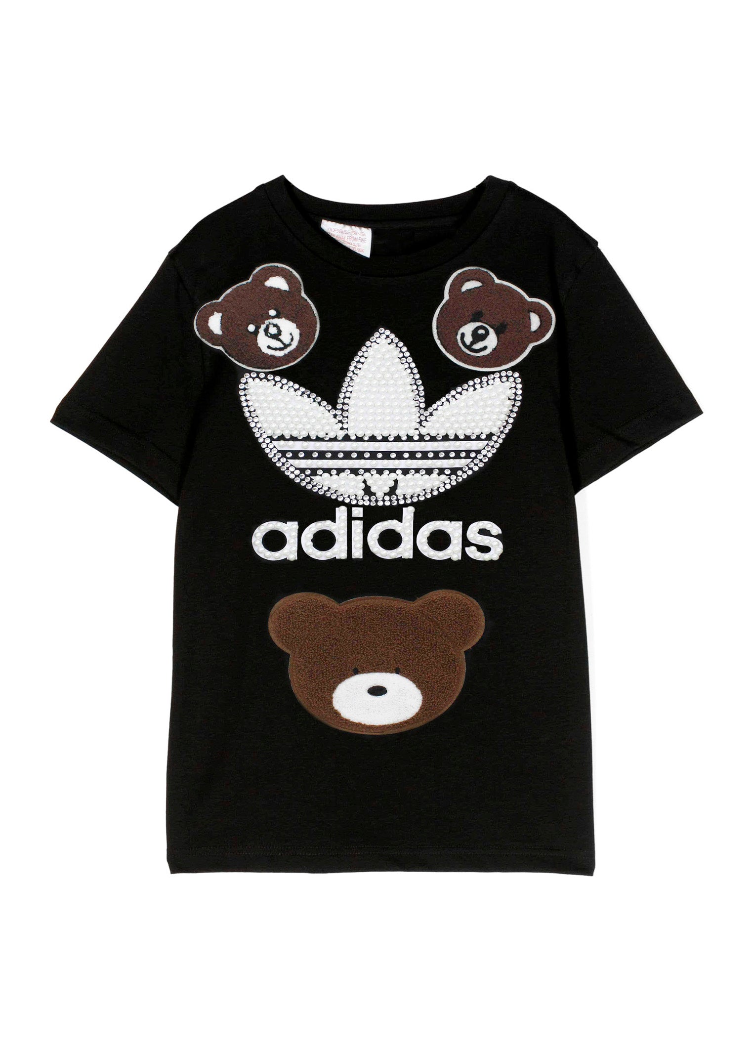 Adidas X Iconic T shirt Nera con Patch Teddy Bear e Logo con Perle