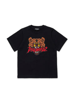 Dsquared2 Kids T-shirt Nera con Patch Bear per Bambini