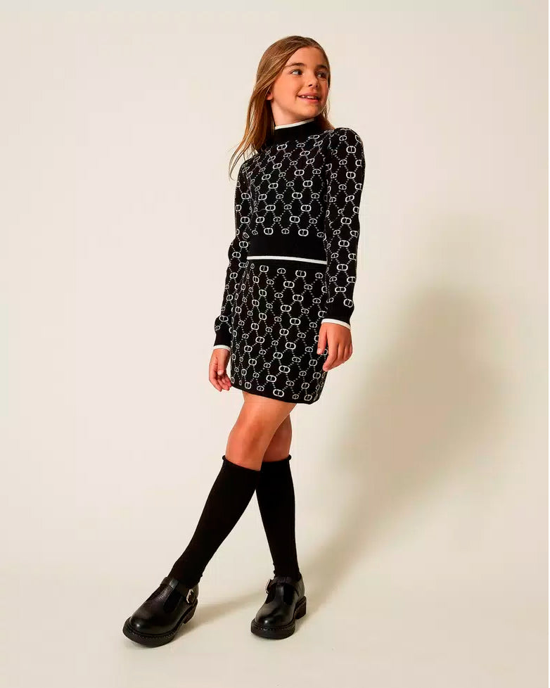 Twinset Kids Maglia e Gonna Jacquard con Oval T per Bambine