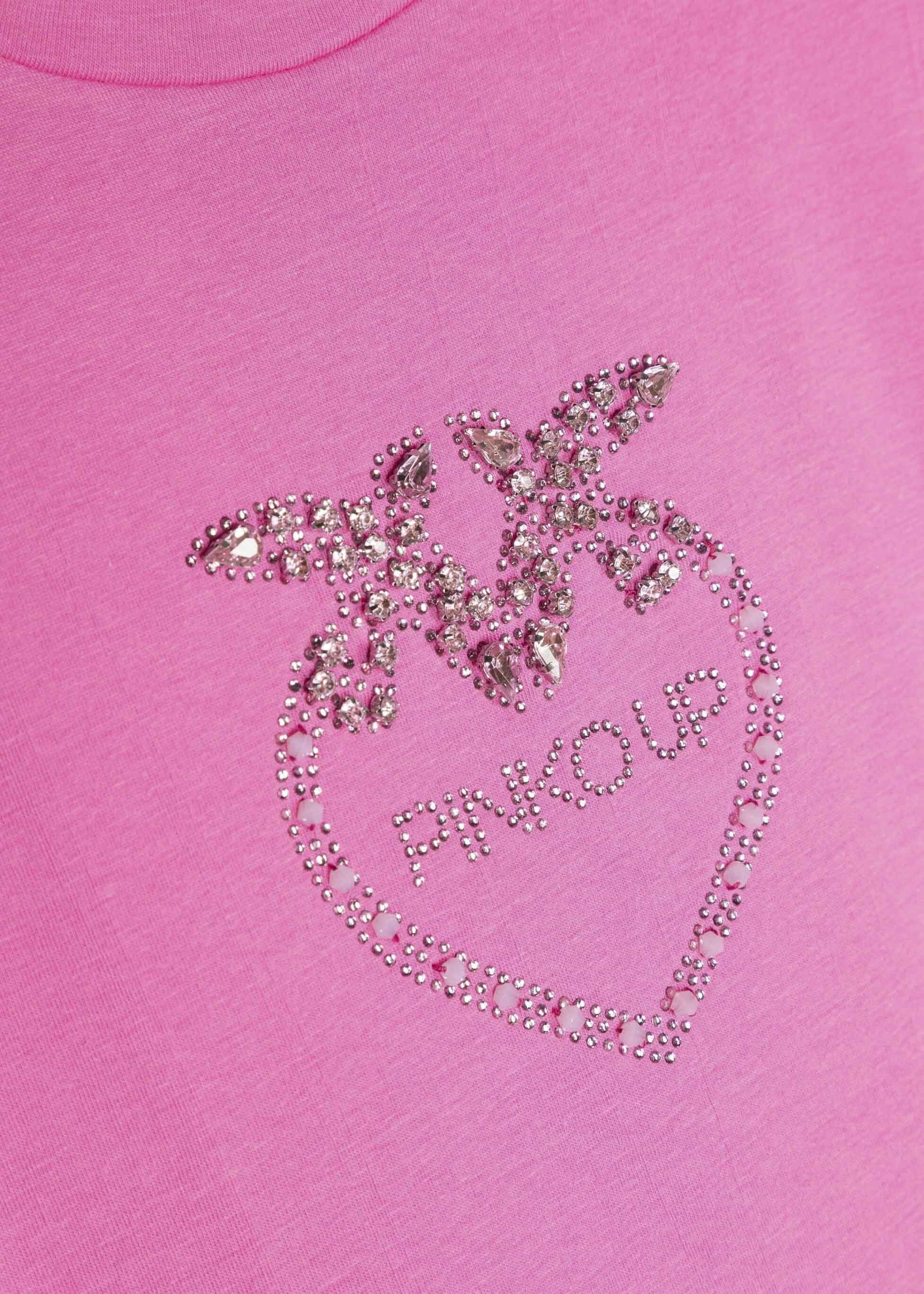 Pinko Kids T-shirt Rosa con Logo in Cristalli