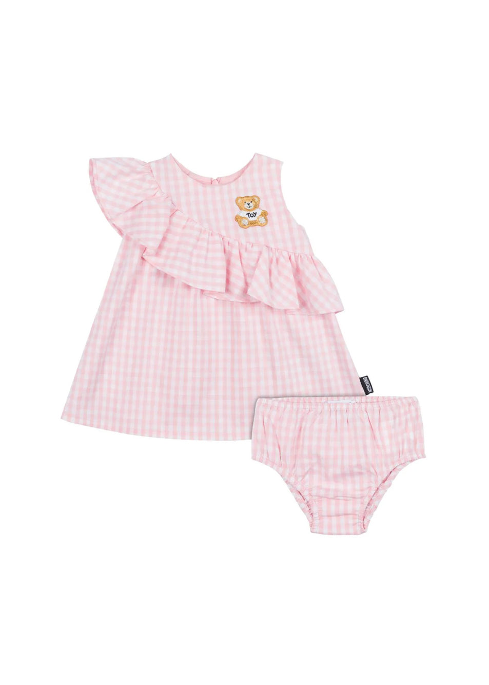 Moschino Kids Abito Rosa a Quadri con Culotte per Neonate