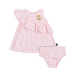 Moschino Kids Abito Rosa a Quadri con Culotte per Neonate