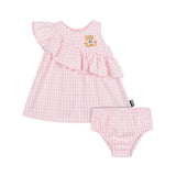 Moschino Kids Abito Rosa a Quadri con Culotte per Neonate