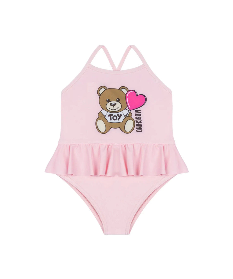 Moschino Kids Costume Monokini Rosa con Ruches per Neonate