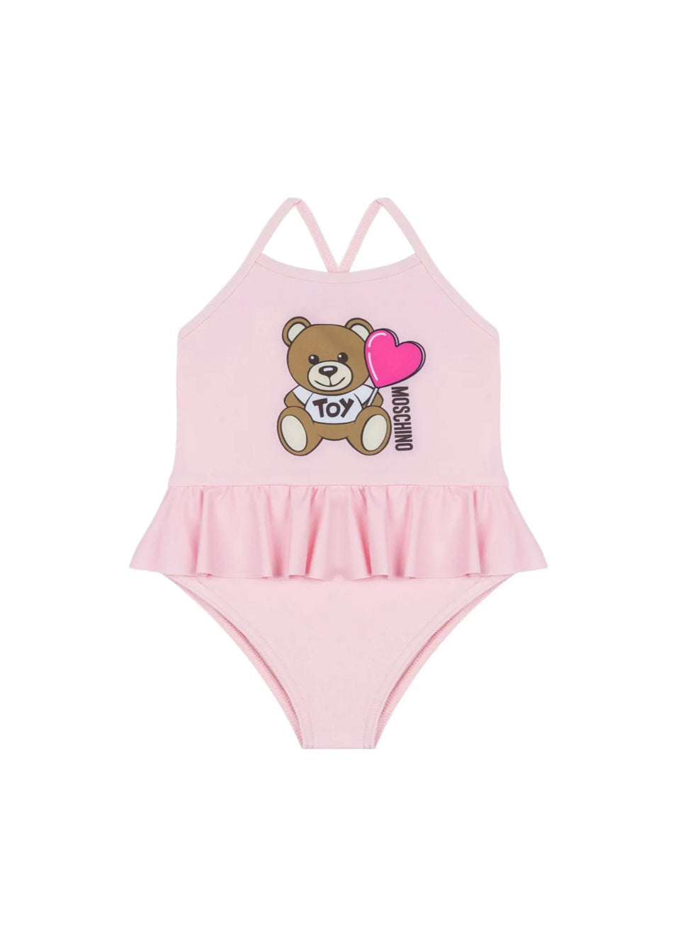 Moschino Kids Costume Monokini Rosa con Ruches per Neonate