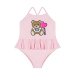 Moschino Kids Costume Monokini Rosa con Ruches per Neonate