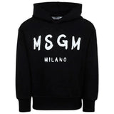 MSGM Kids Felpa con Cappuccio Nera con Logo per Bambini