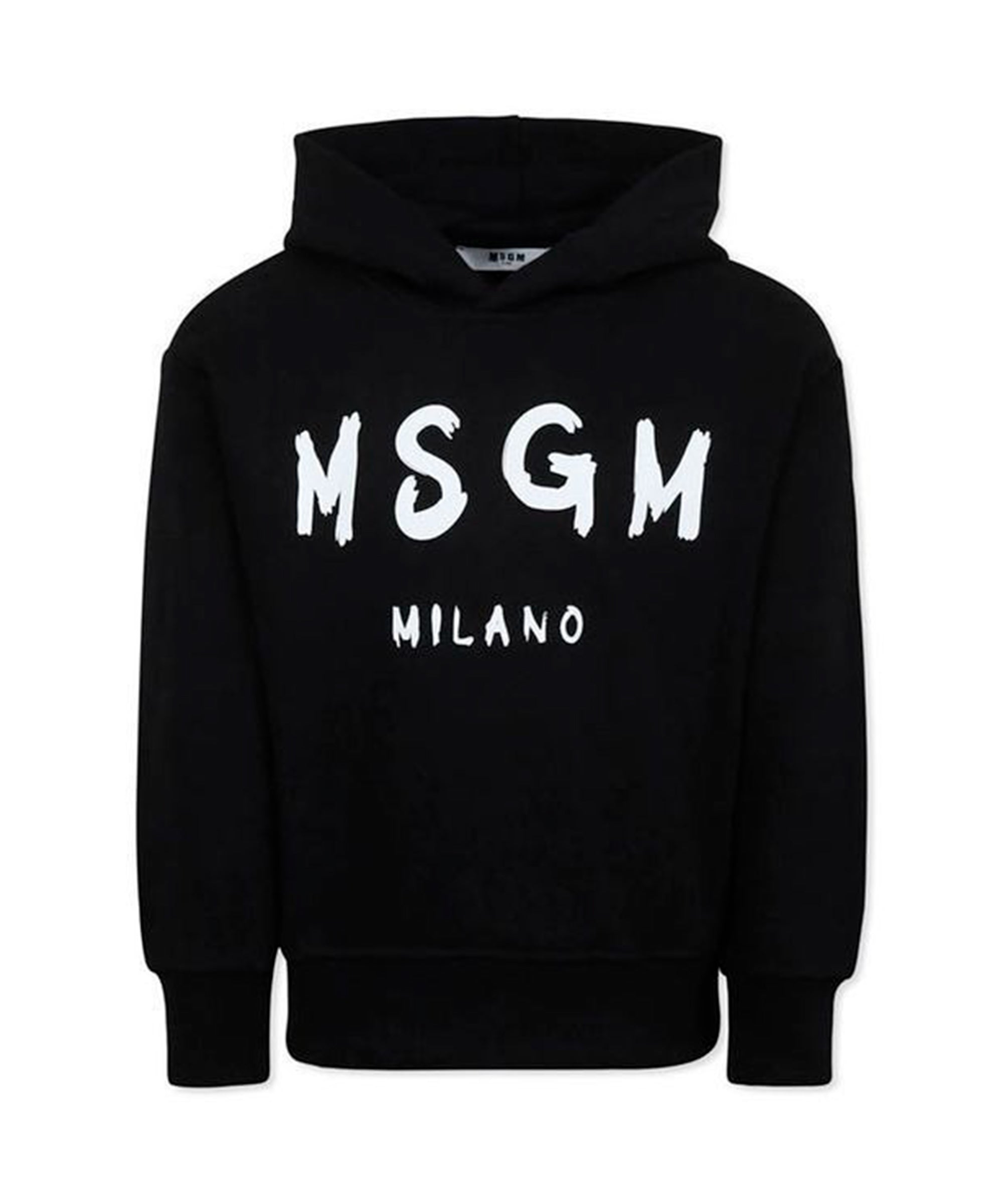 MSGM Kids Felpa con Cappuccio Nera con Logo per Bambini