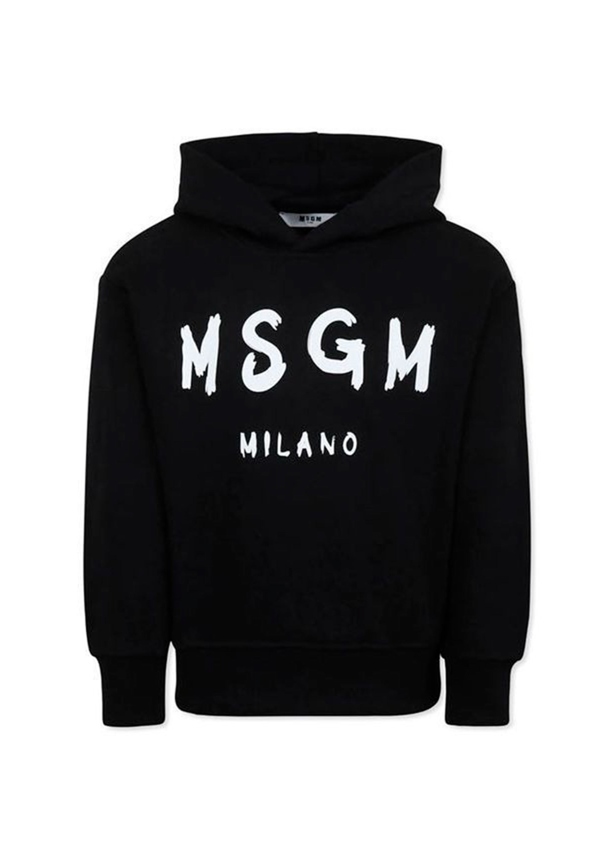 MSGM Kids Felpa con Cappuccio Nera con Logo per Bambini