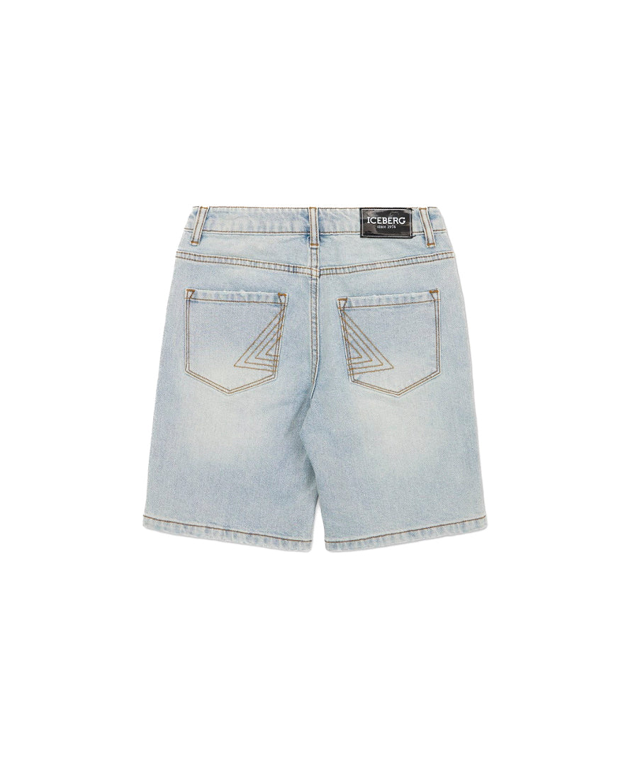 Iceberg Kids Bermuda Denim con Patch Logo per Neonati