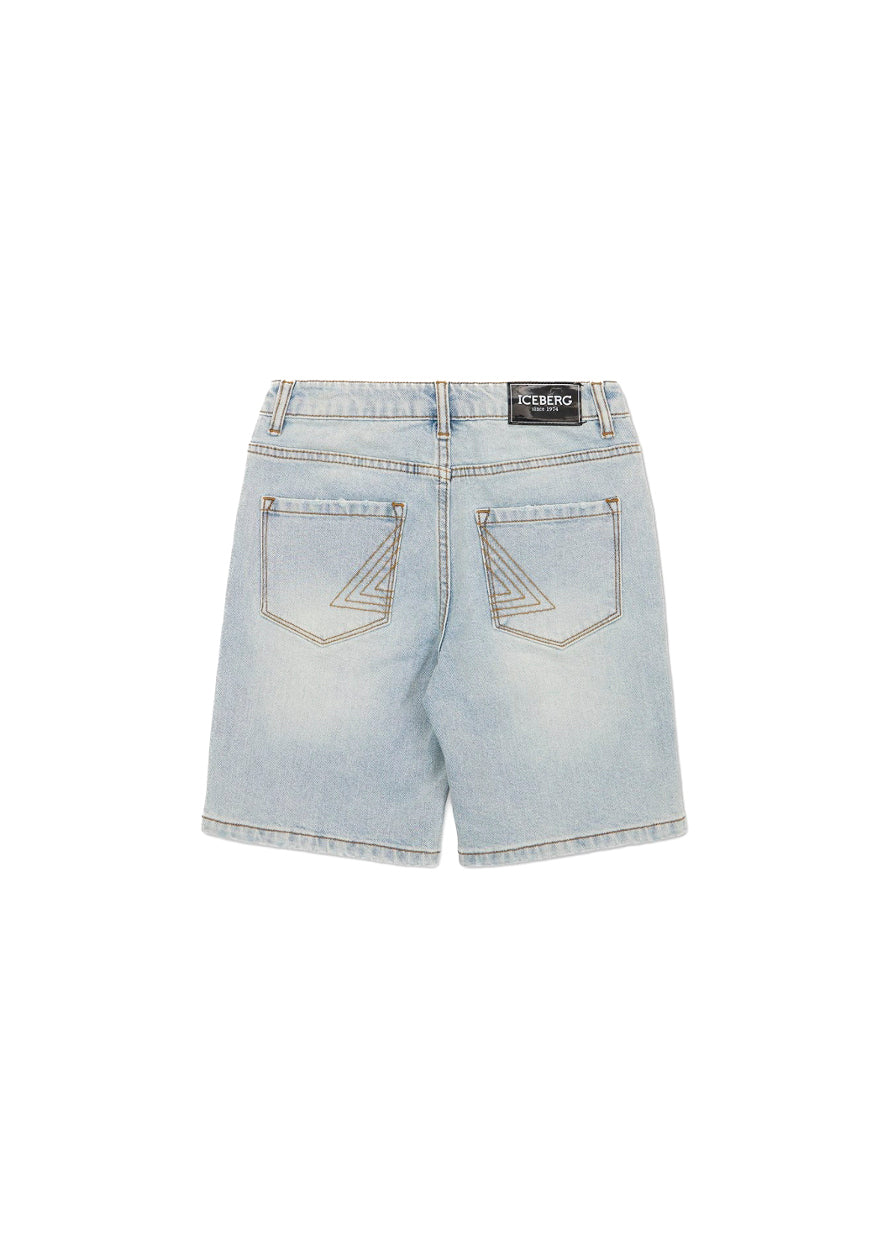Iceberg Kids Bermuda Denim con Patch Logo per Neonati