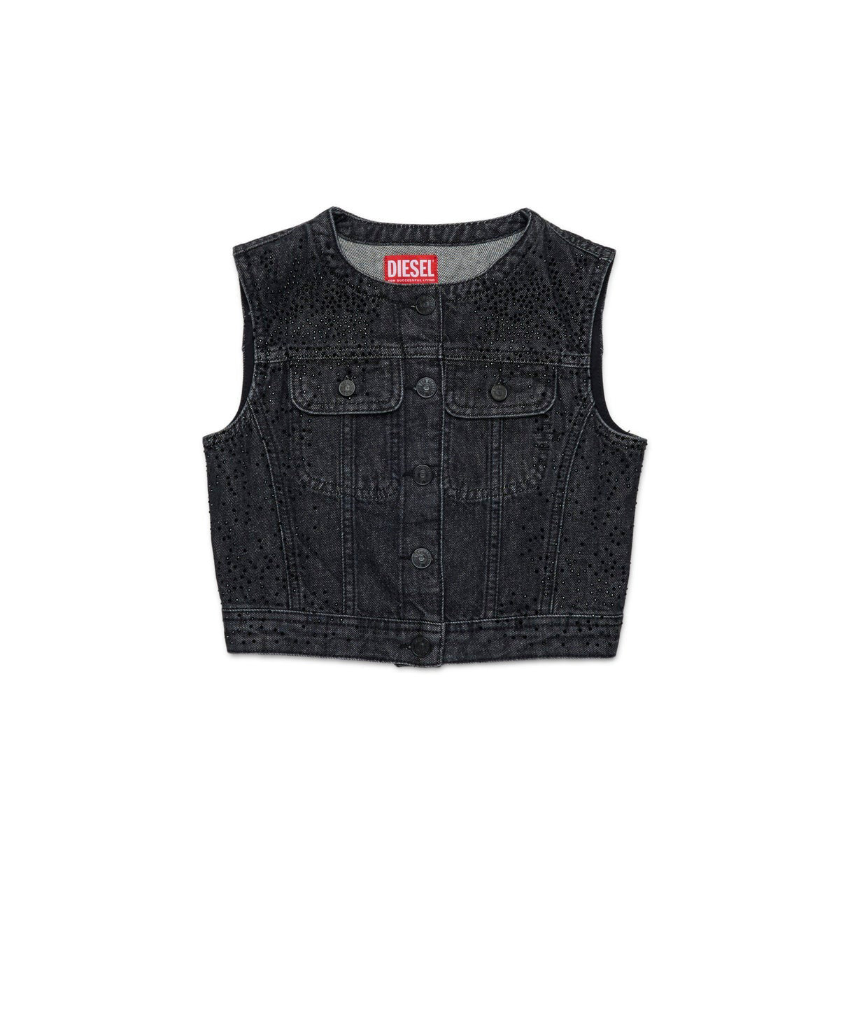 Diesel Kids Gilet Denim Nero Hotfix per Bambine
