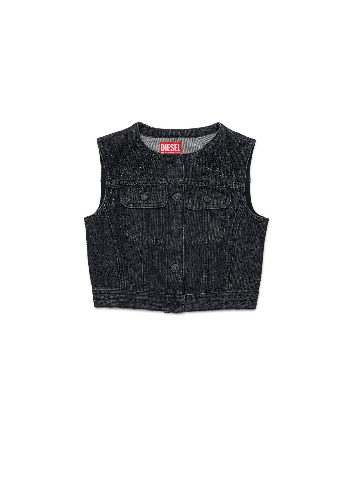 Diesel Kids Gilet Denim Nero Hotfix per Bambine