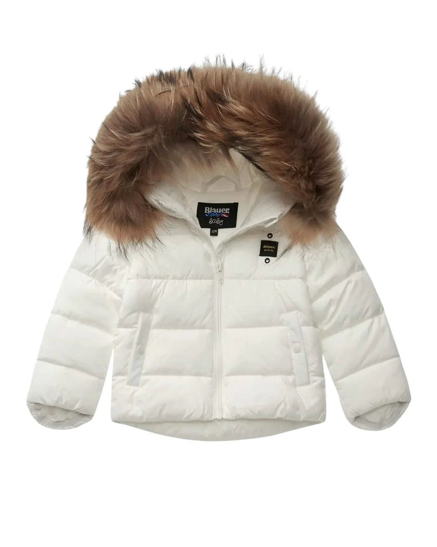 Blauer Kids Giubbino Bianco con Cappuccio in Pelliccia Unisex Armony per Neonati