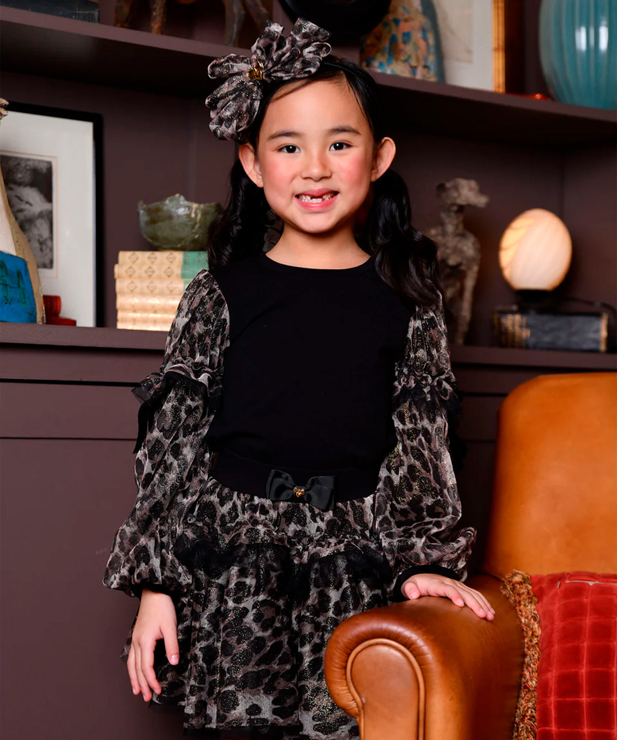Angel's Face Kids Maglia Maniche Lunghe Leopardata Nera per Bambine