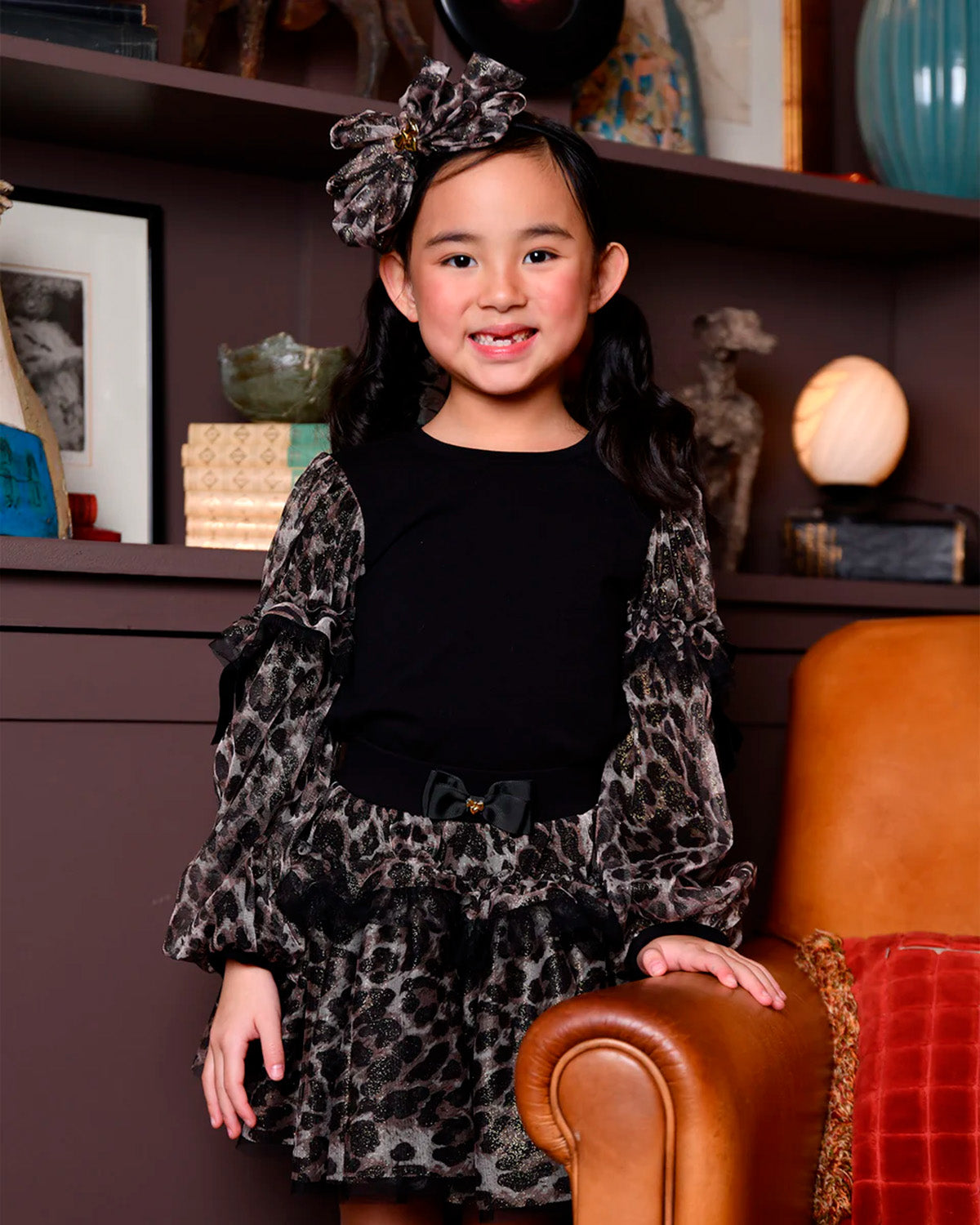 Angel's Face Kids Maglia Maniche Lunghe Leopardata Nera per Bambine
