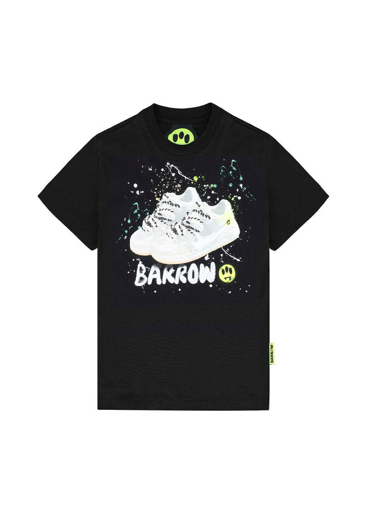 Barrow Kids T-shirt Nera con Stampa Shoes per Bambini (fronte)