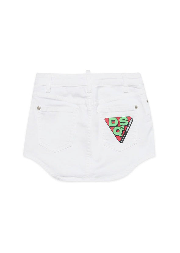 Dsquared2 Kids Gonna di Jeans Bianca a Taglio Obliquo per Bambine