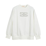 Elisabetta Franchi La Mia Bambina Felpa Panna Girocollo con Logo per Bambine