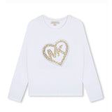 Michael Kors Kids T-shirt Lunghe Maniche Bianca con Logo per Bambine