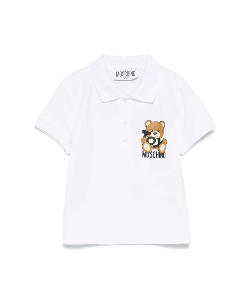 Moschino Kids Polo Bianca con Stampa Toy per Neonati
