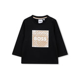Boss Kids T-Shirt nera con Stampa con Colletto Girocollo