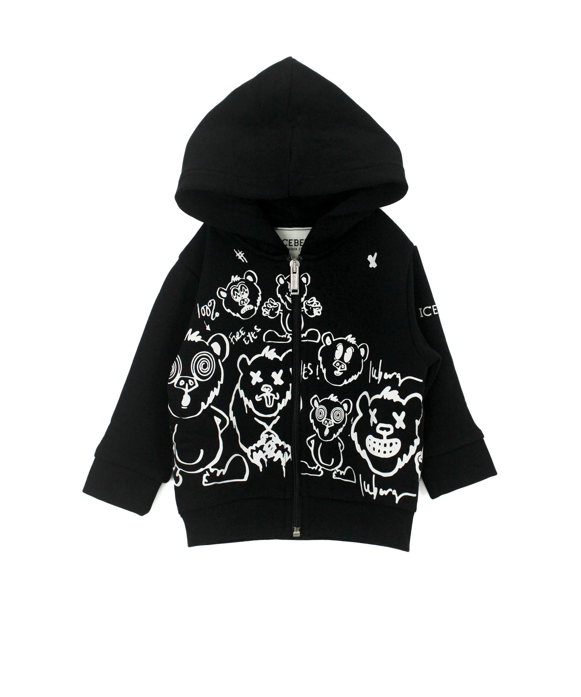 Iceberg Kids Felpa con Cappuccio Nera con Stampa per Neonati