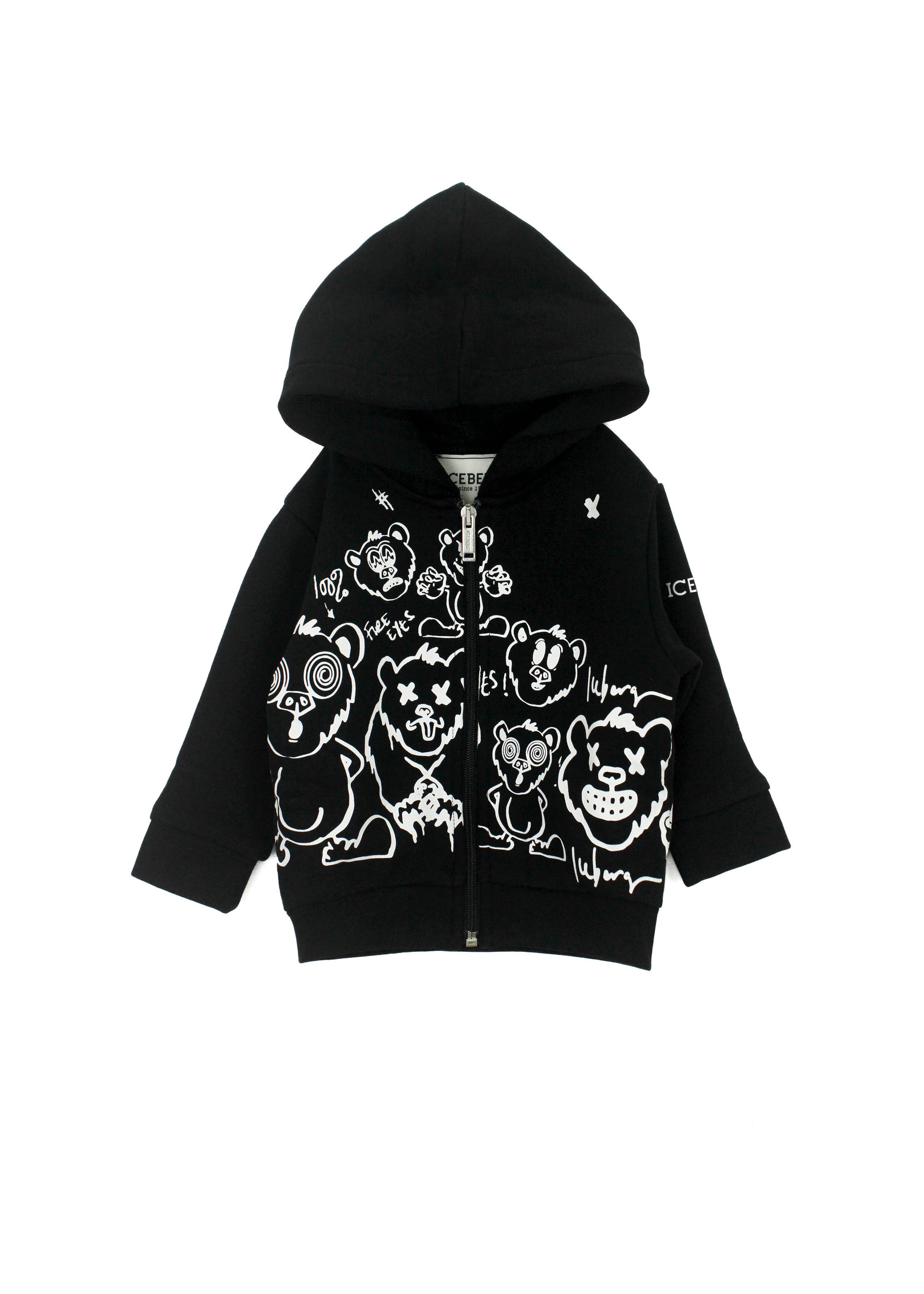 Iceberg Kids Felpa con Cappuccio Nera con Stampa per Neonati