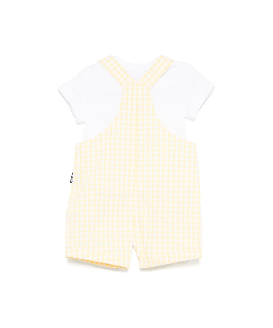 Moschino Kids T-shirt con Salopette Giallo a Quadri per Neonate