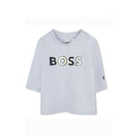 Boss Kids T-shirt Manica Lunga Celeste con Scritta per Neonati