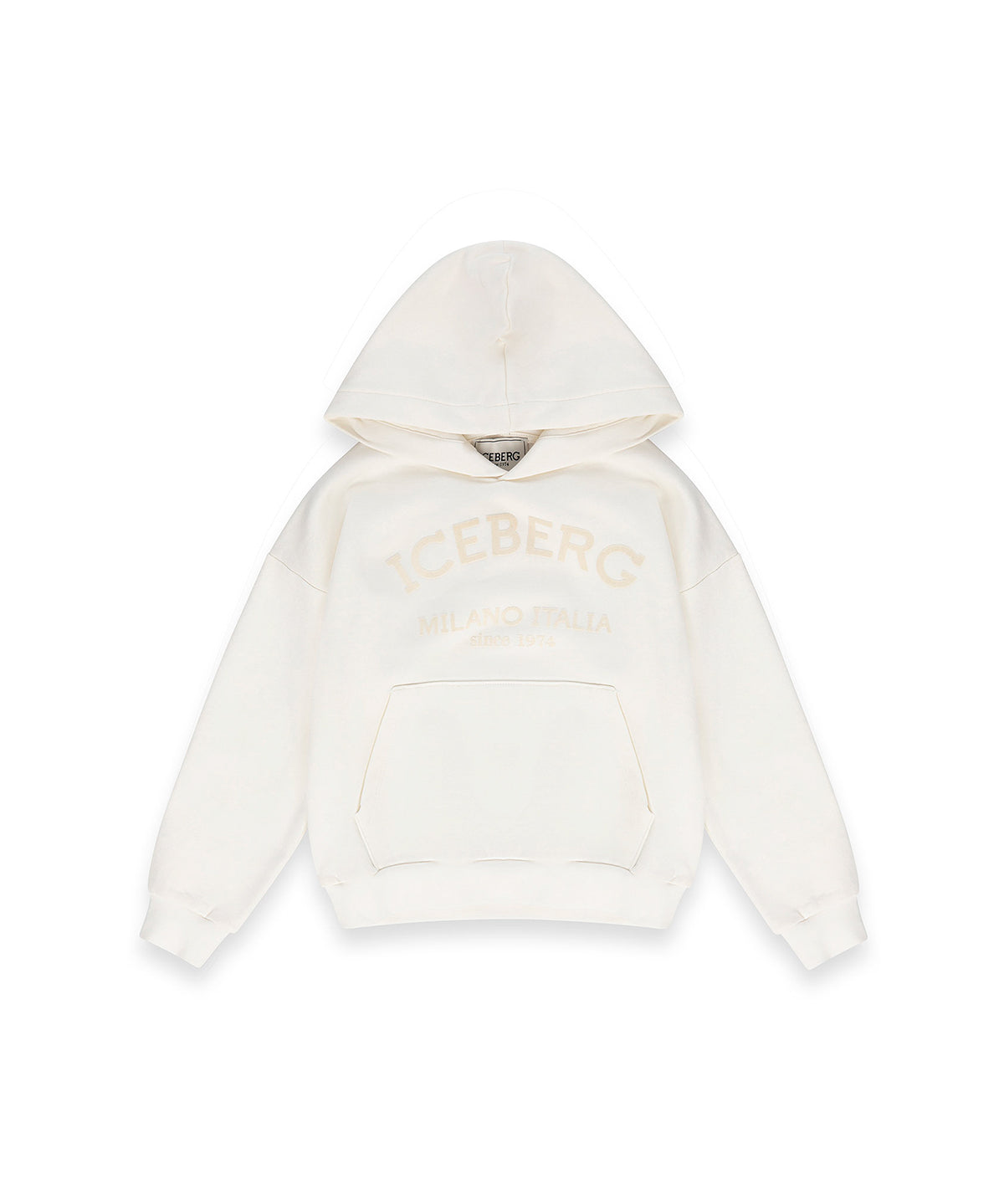 Iceberg Kids Felpa Bianca con Cappuccio e Stampa Logo a contrasto per Bambini