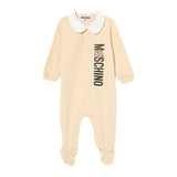 Moschino Kids Tutina Beige con Logo Vertical per Neonati