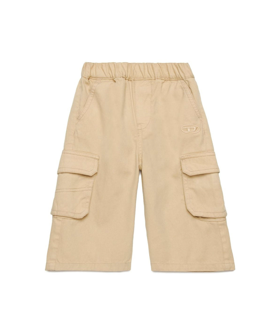 Diesel Kids Pantaloni Beige Cargo con Logo per Neonati