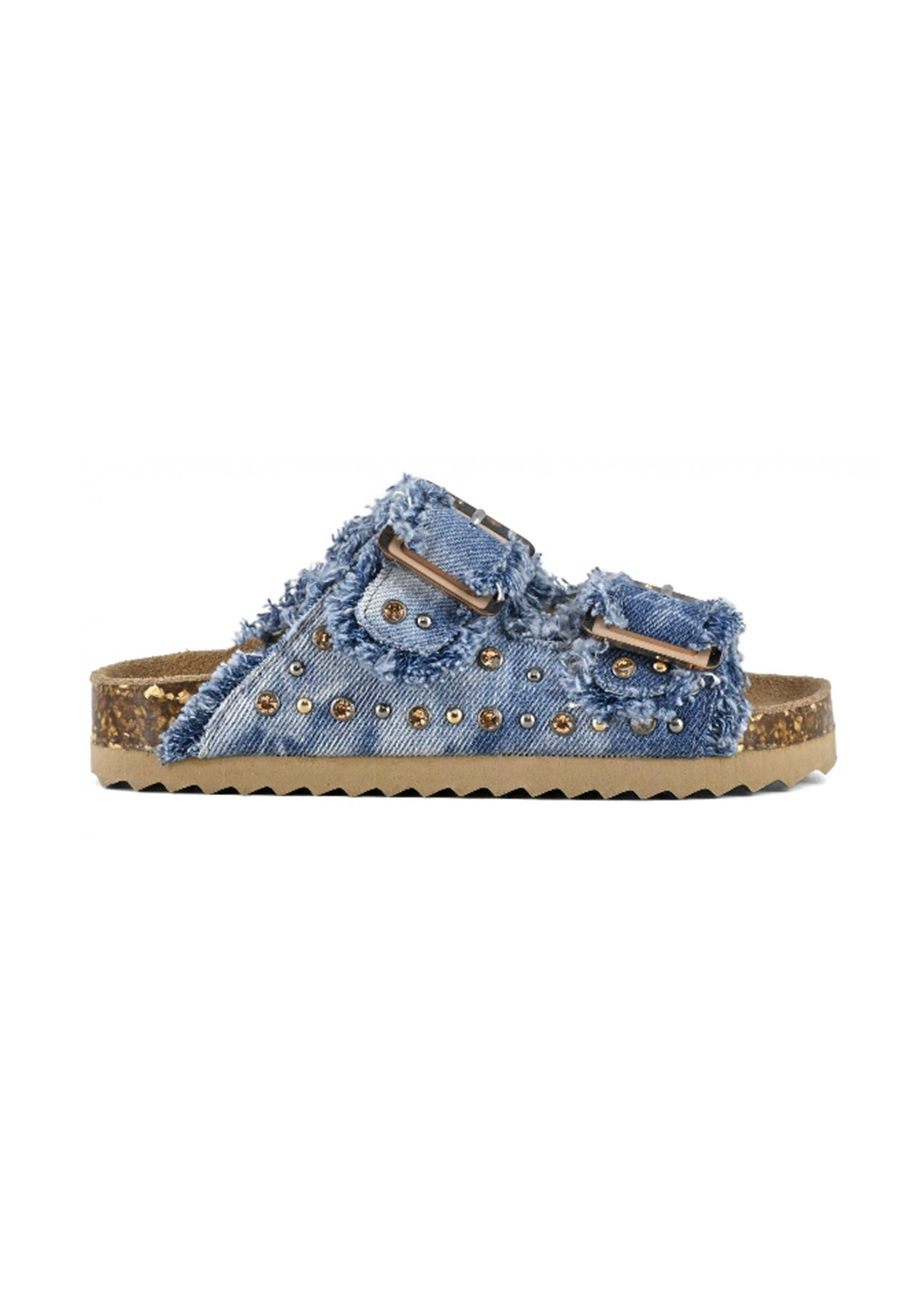 Colors of California Sandalo Doppia Fascia Denim con Strass per Bambine