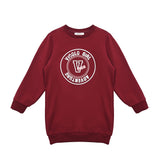 Vicolo Kids Abito Felpato Bordeaux Girocollo con Stampa Logo a Contrasto per Bambine