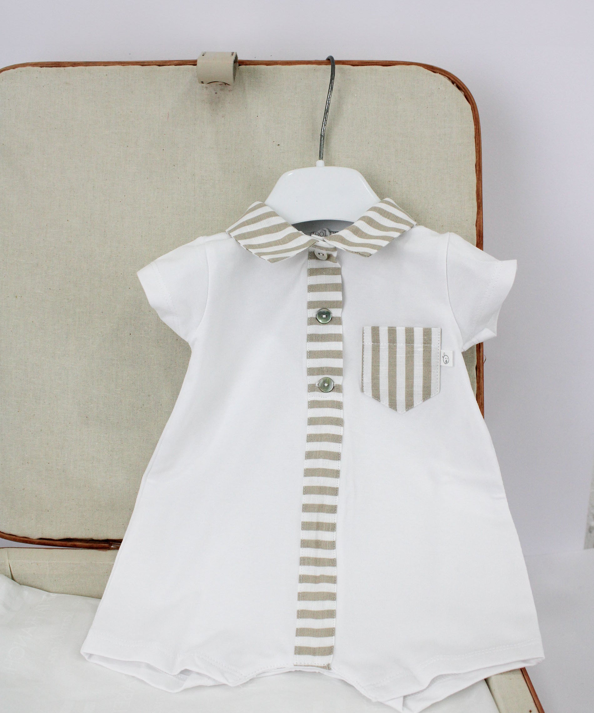 Deolinda Pagliaccetto Bianco/Beige a Righe per Neonati
