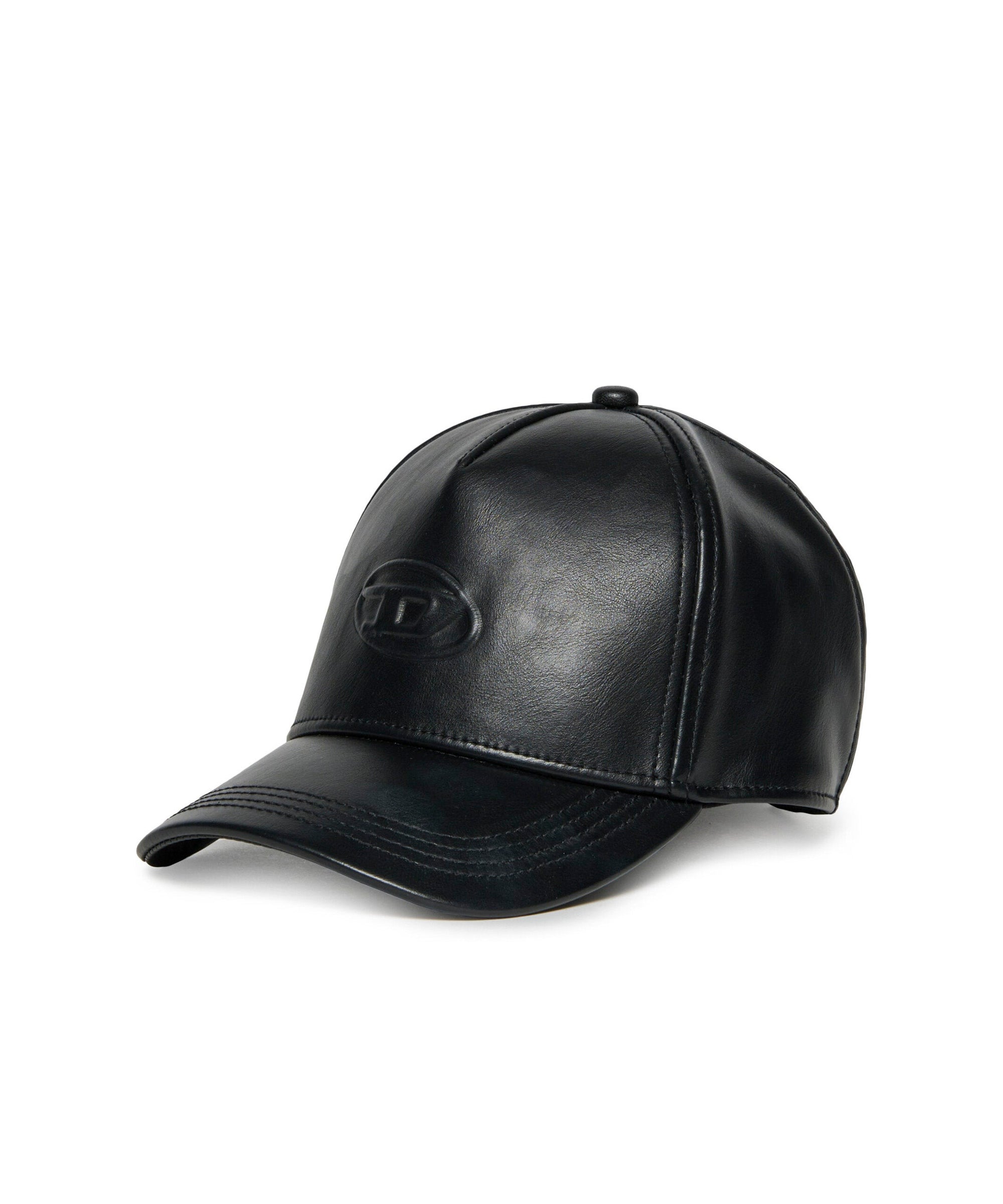 Diesel Kids Cappello Nero in Simil Pelle con Oval D